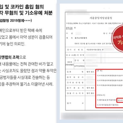 마약류 수입 및 코카인 흡입 혐의 변호하여 각각 무혐의 및 기소유예 처분